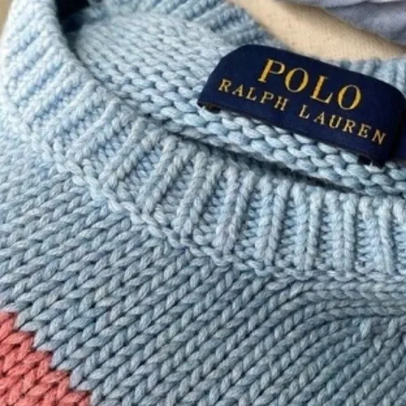 Polo Ralph Lauren Sky Blue Sun Bleached Multi Stripe Short Sleeve Sweater - Picture 12 of 16